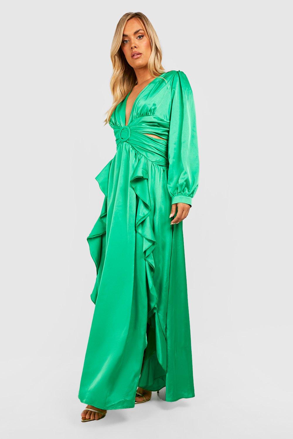 Boohoo Satin Ruffle Wrap Maxi Dress