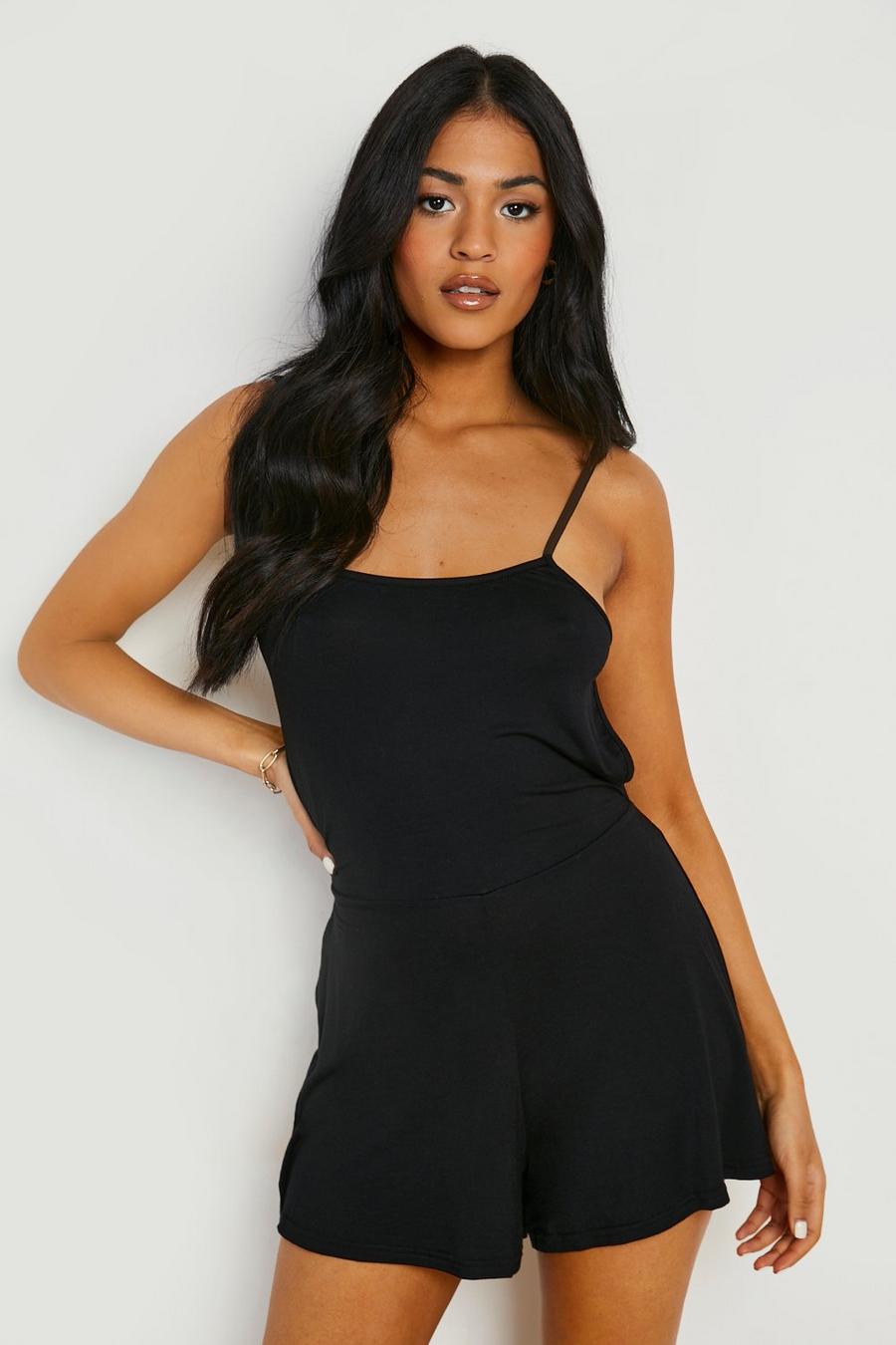 Black Tall Open Back Strappy Swing Playsuit image number 1