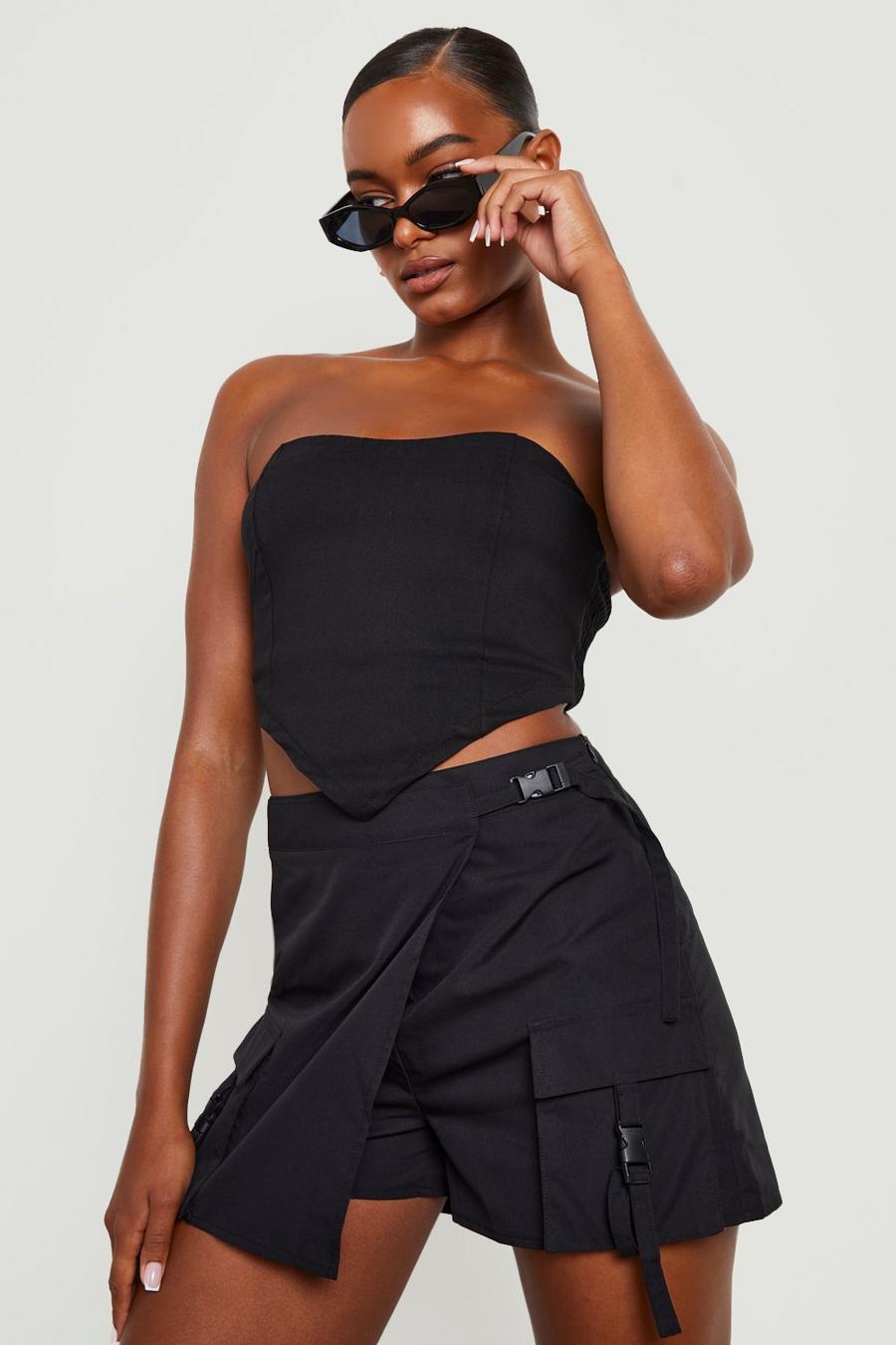שחור חצאית מכנסיים בסגנון דגמ"ח עם סגירת מעטפת, לנשים גבוהות image number 1