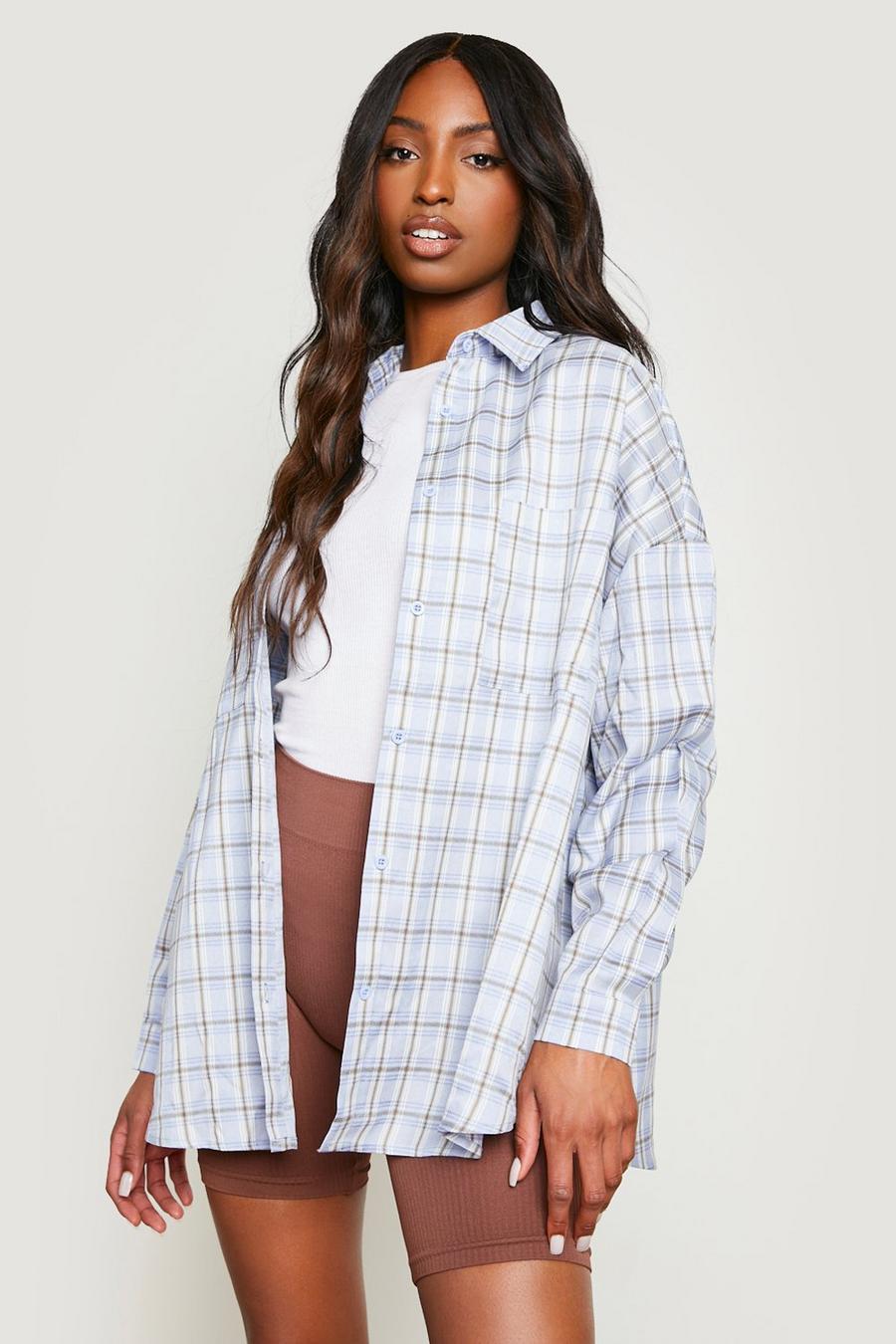 Pale blue Tall Extreme Oversized Check Shirt image number 1