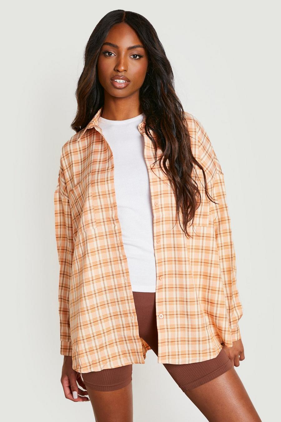 Peach Tall Extreme Oversized Flannel Shirt image number 1