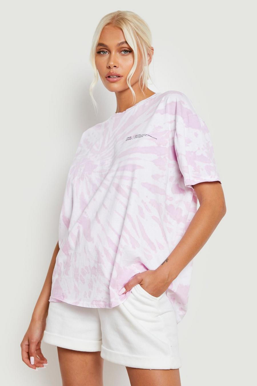 T-shirt oversize effet tie dye à slogan, Pink rose image number 1