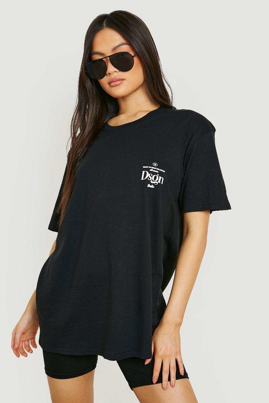 T-Shirt mit Dsgn Taschen-Print, Black
