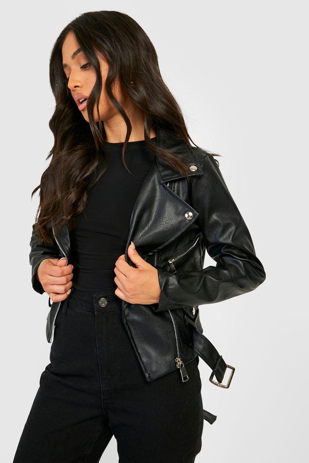 boohoo Petite Faux Leather Biker Jacket | Debenhams