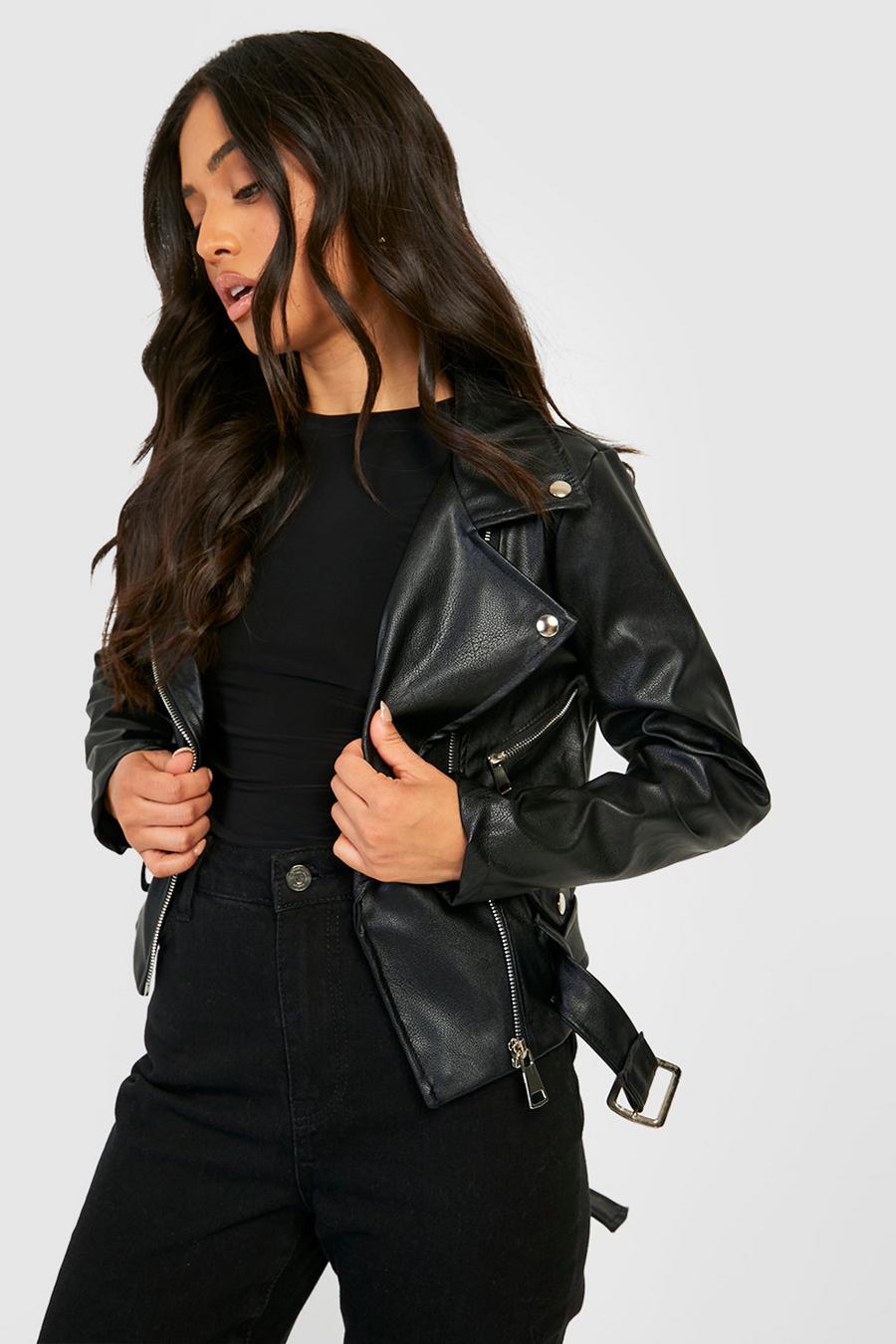 Black Petite Faux Leather Biker Jacket 