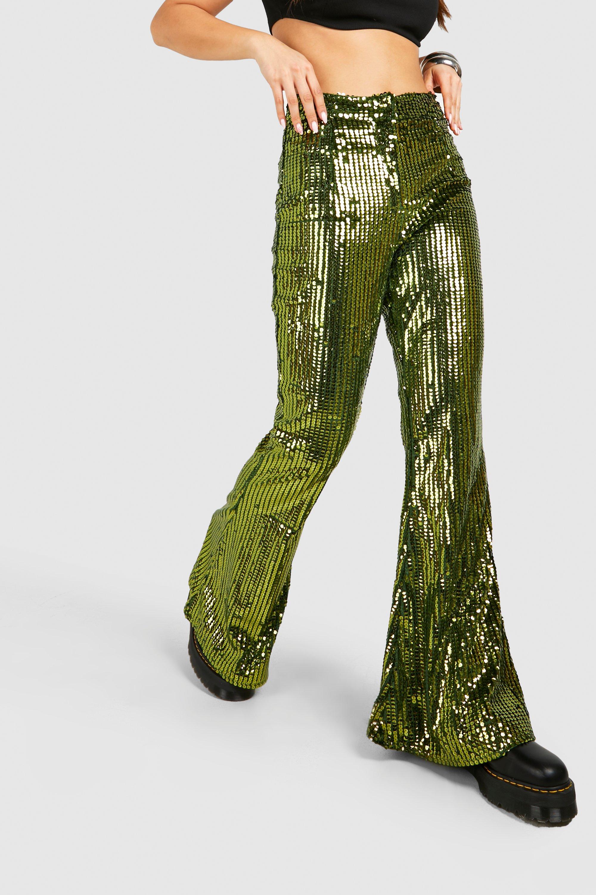 REBECCA Sequin Flare High-Waisted Pants