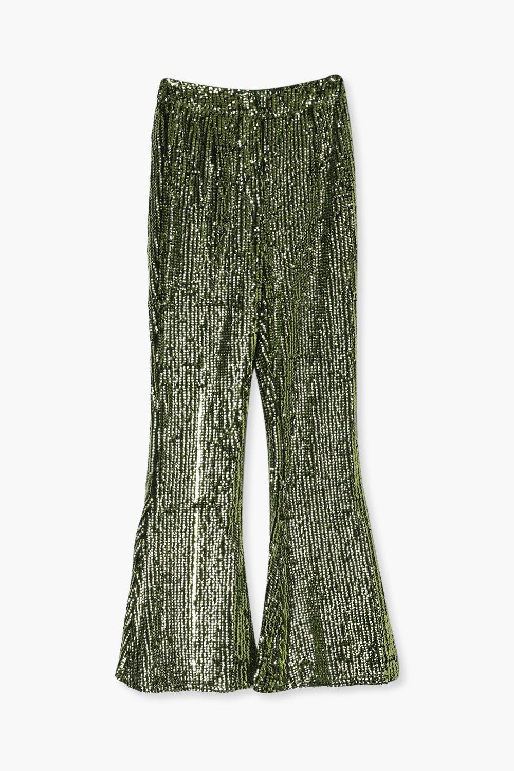 Pretty Flair Lime Green Pleated High-Waisted Flare Pants