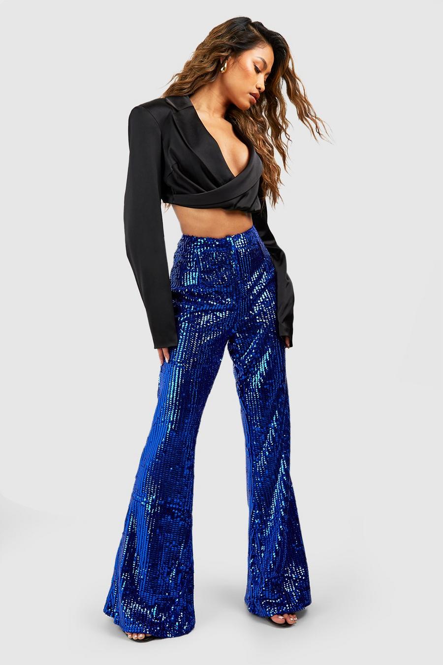 Cobalt Festival High Waist Sequin Flare Trousers image number 1