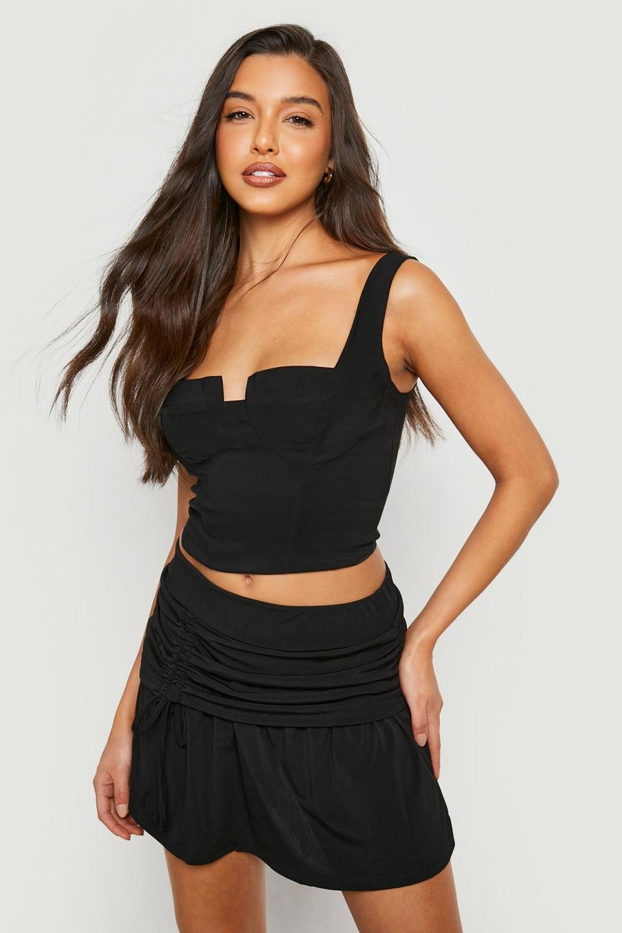 Black Low Rise Ruched Micro Mini Skirt