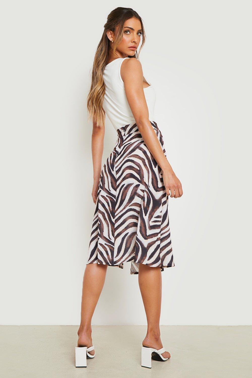 Brown leopard print hanky hem midi skirt sale