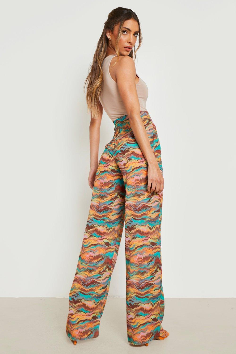 Woven Marble Wide Leg Pants | boohoo