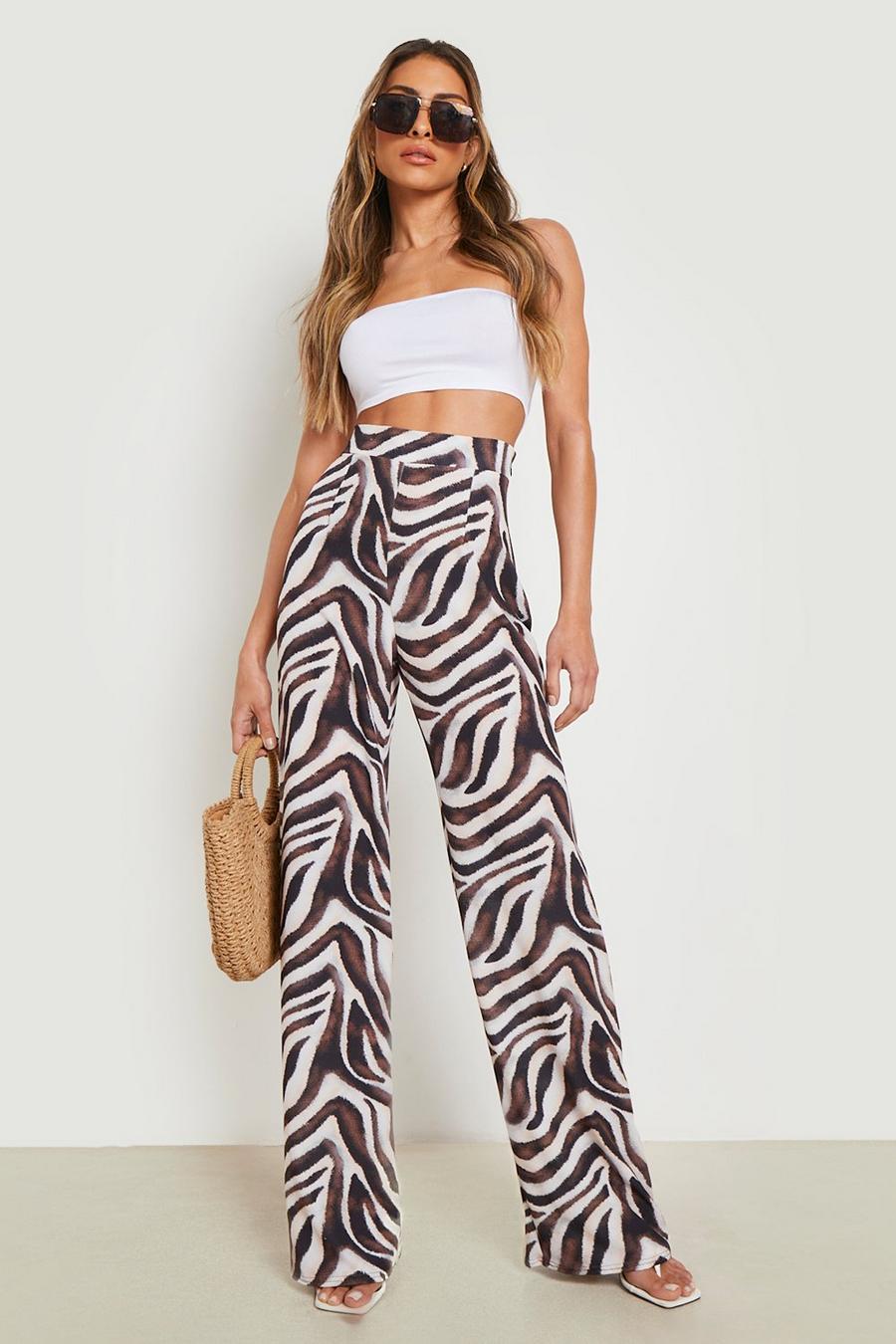 Brown Woven Animal Wide Leg Trouser  image number 1
