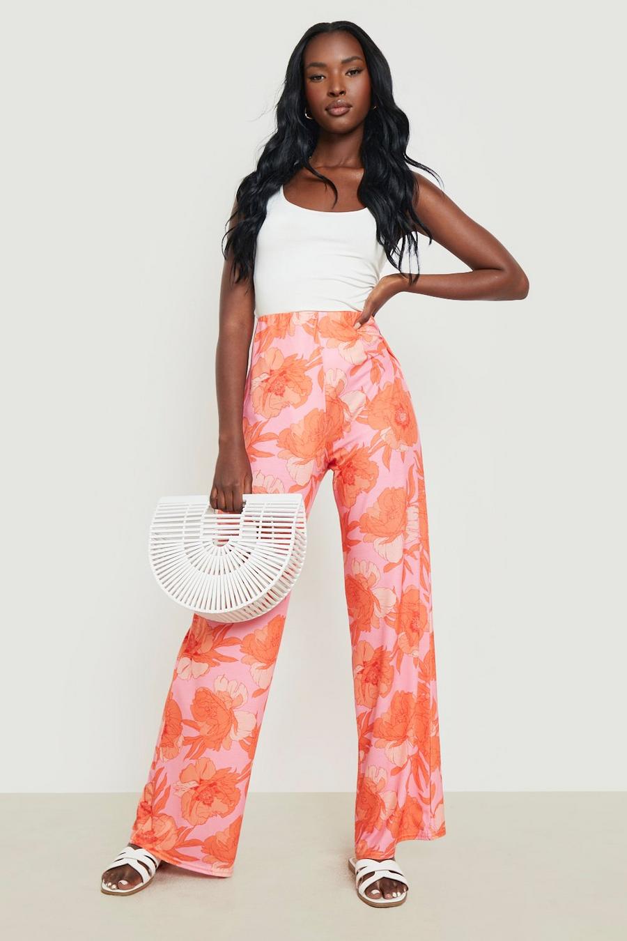 Pink Floral Wide Leg Trousers image number 1