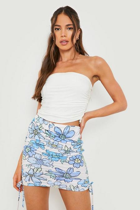 boohoo.com | Floral Ruched Mini Skirt