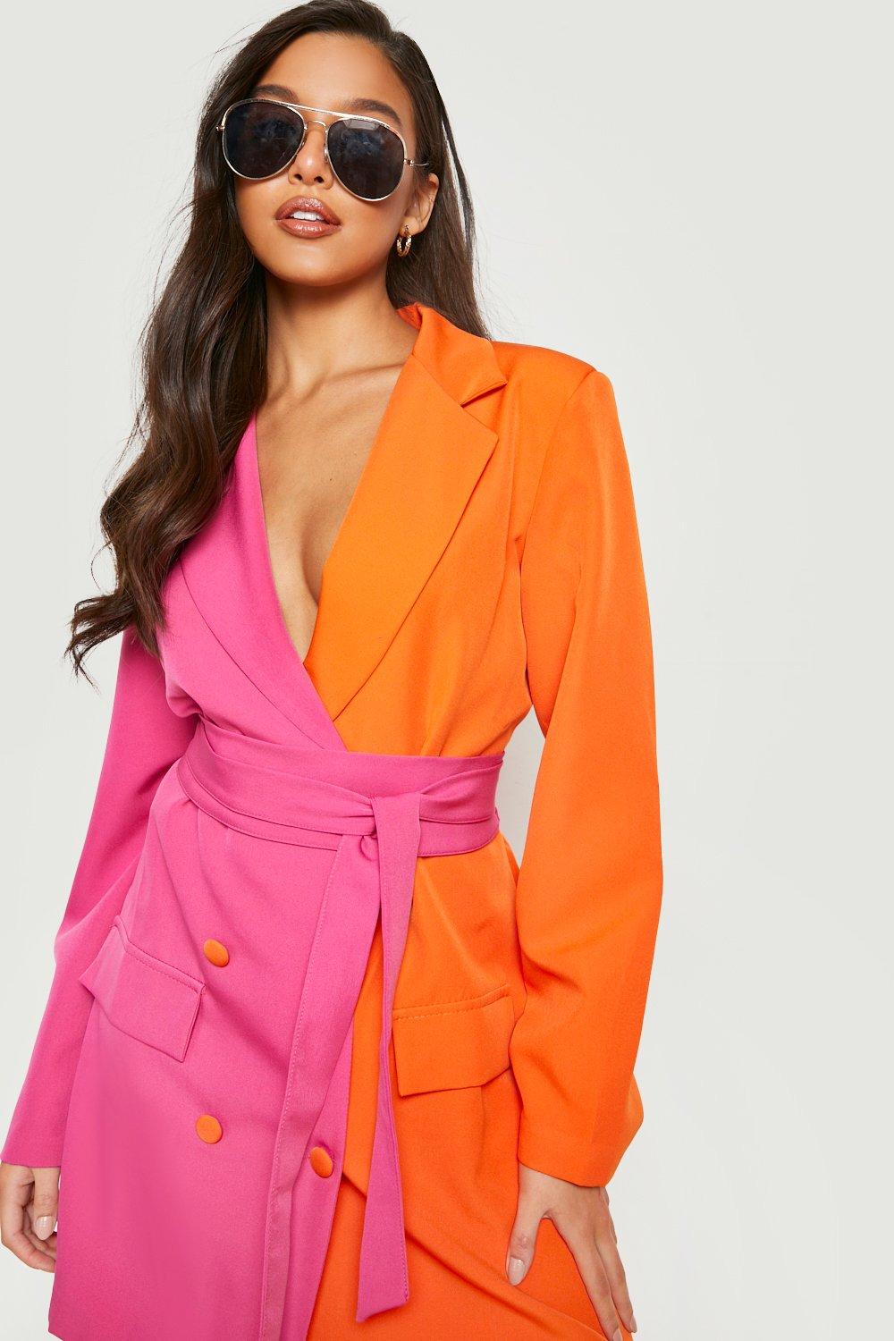 Tie Waist Woven Blazer Dress boohoo