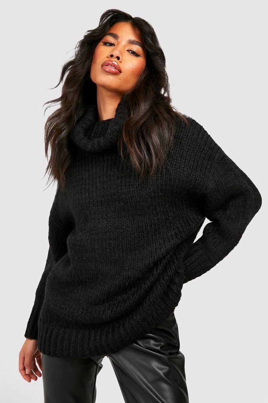 Black Chunky Oversized Turtleneck Sweater image number 1