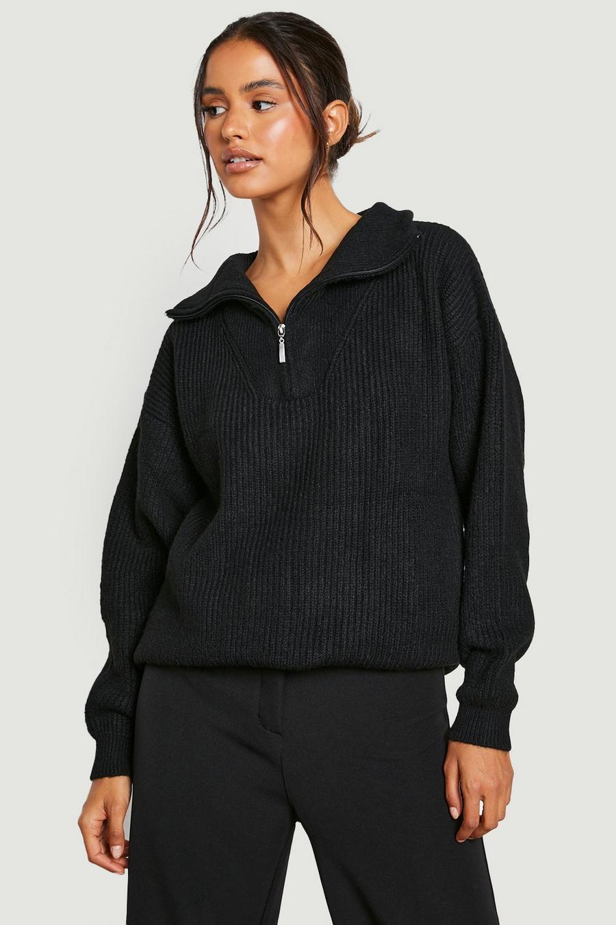 Black Soft Brushed Knit Half Zip Polo Sweater image number 1