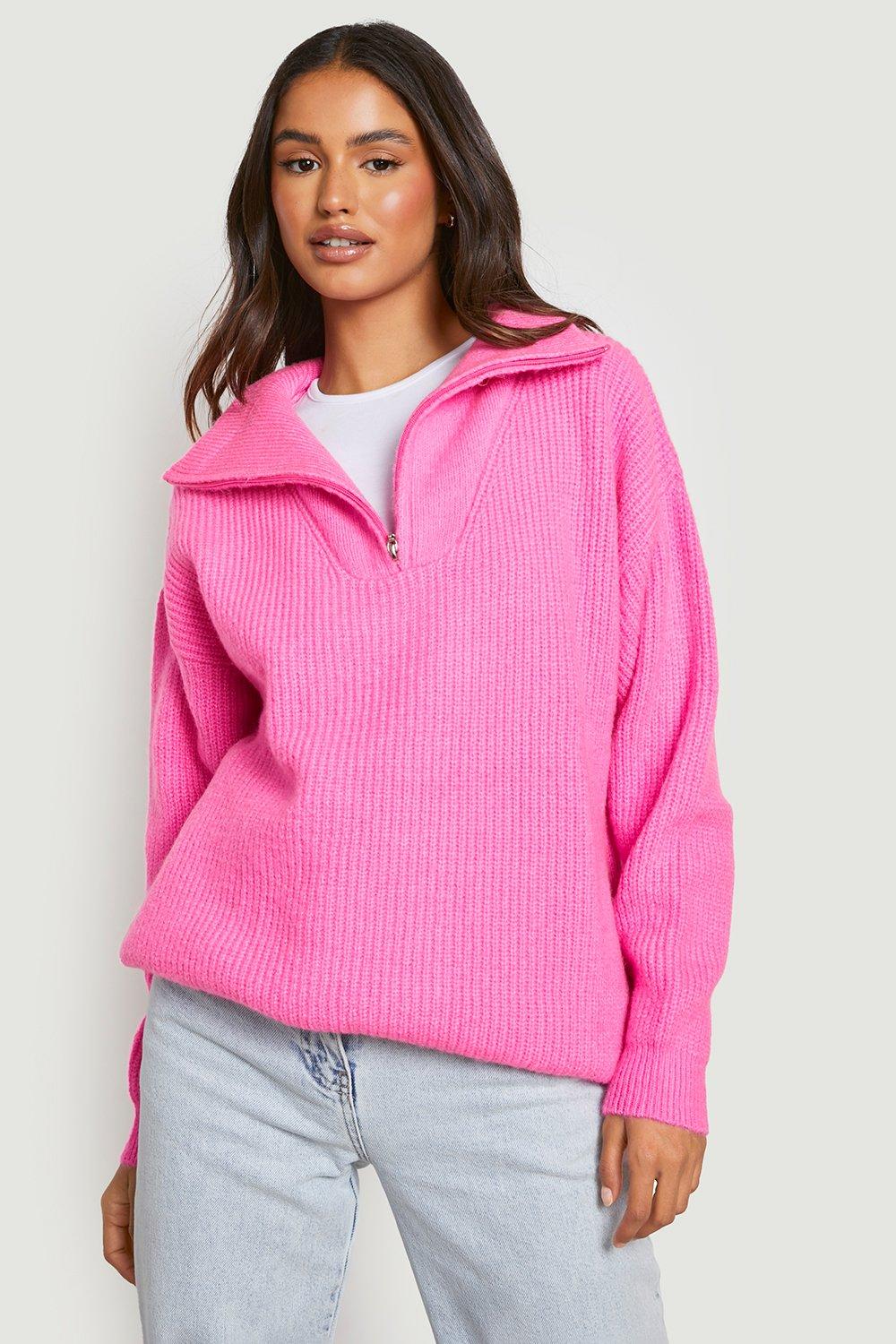 Pink fluffy half zip hotsell