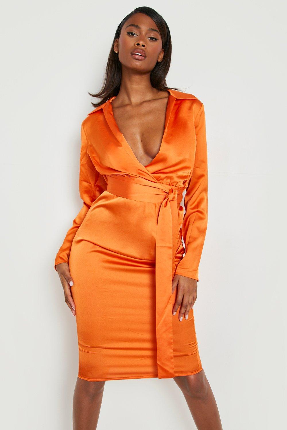 satin wrap bodycon dress