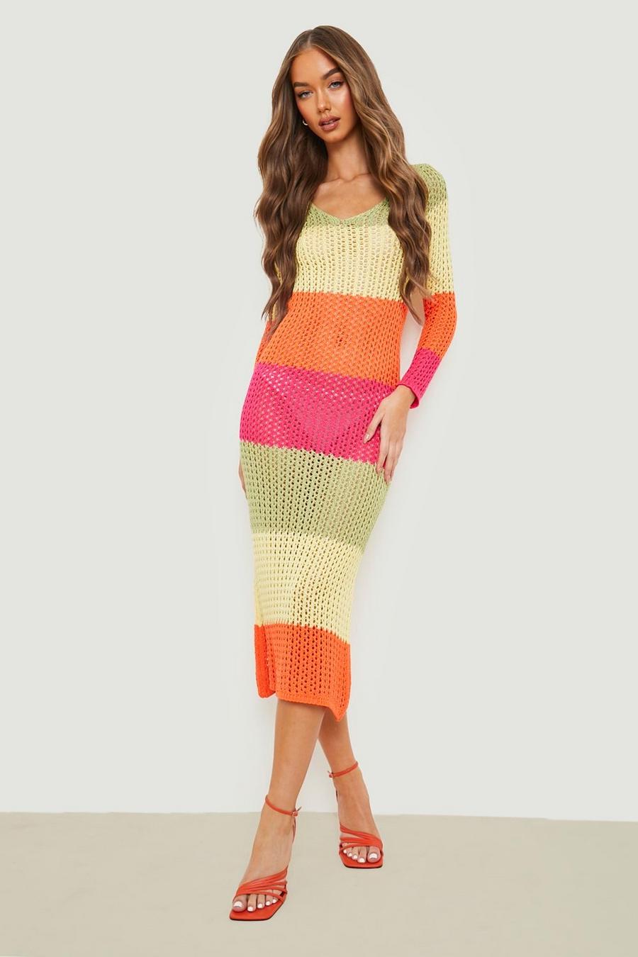 Pink rosa Stripe Crochet Maxi Dress image number 1