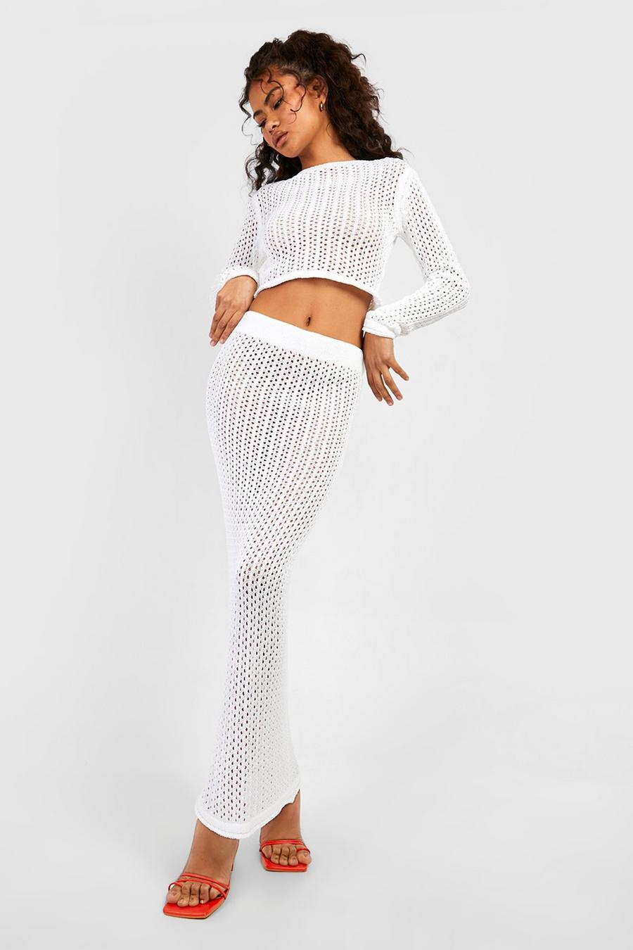 White Crochet Maxi Skirt Co-ord image number 1