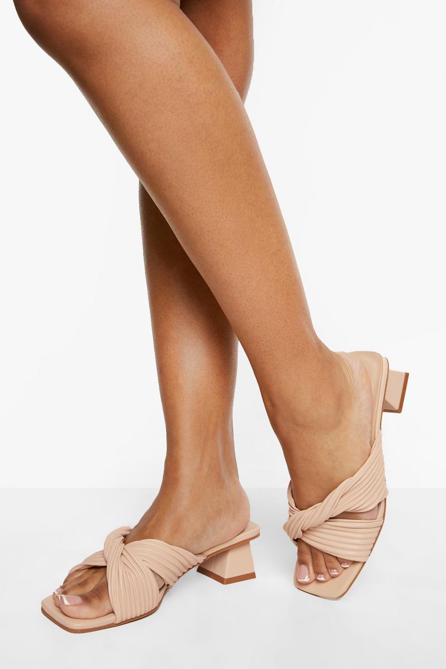 Nude Ribbed Detail Cross Over Strap Heeled Mule image number 1