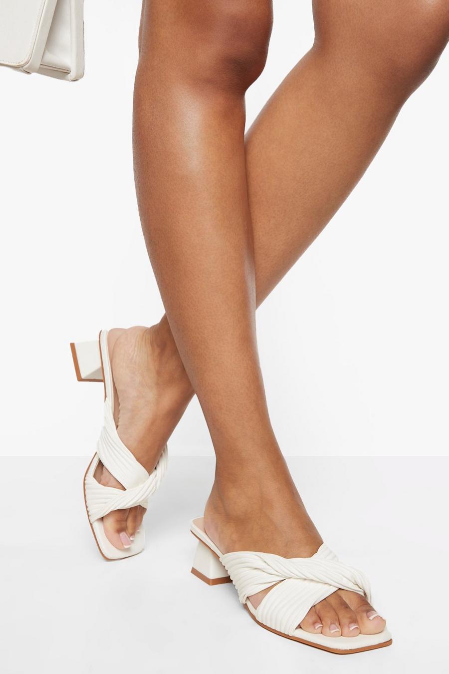 White blanco Ribbed Detail Cross Over Strap Heeled Mule image number 1