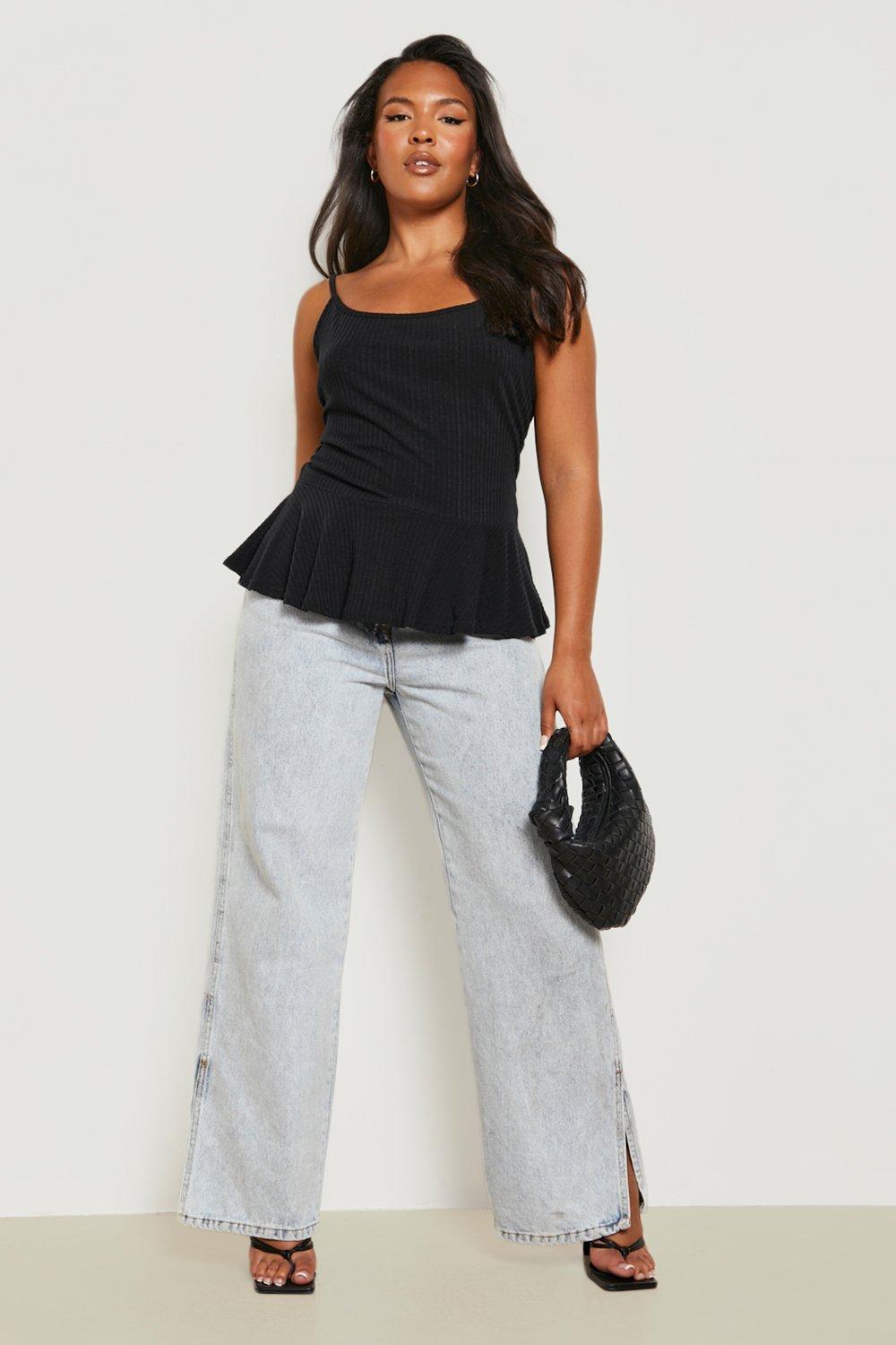 Plus Zip Front Rib Peplum Top