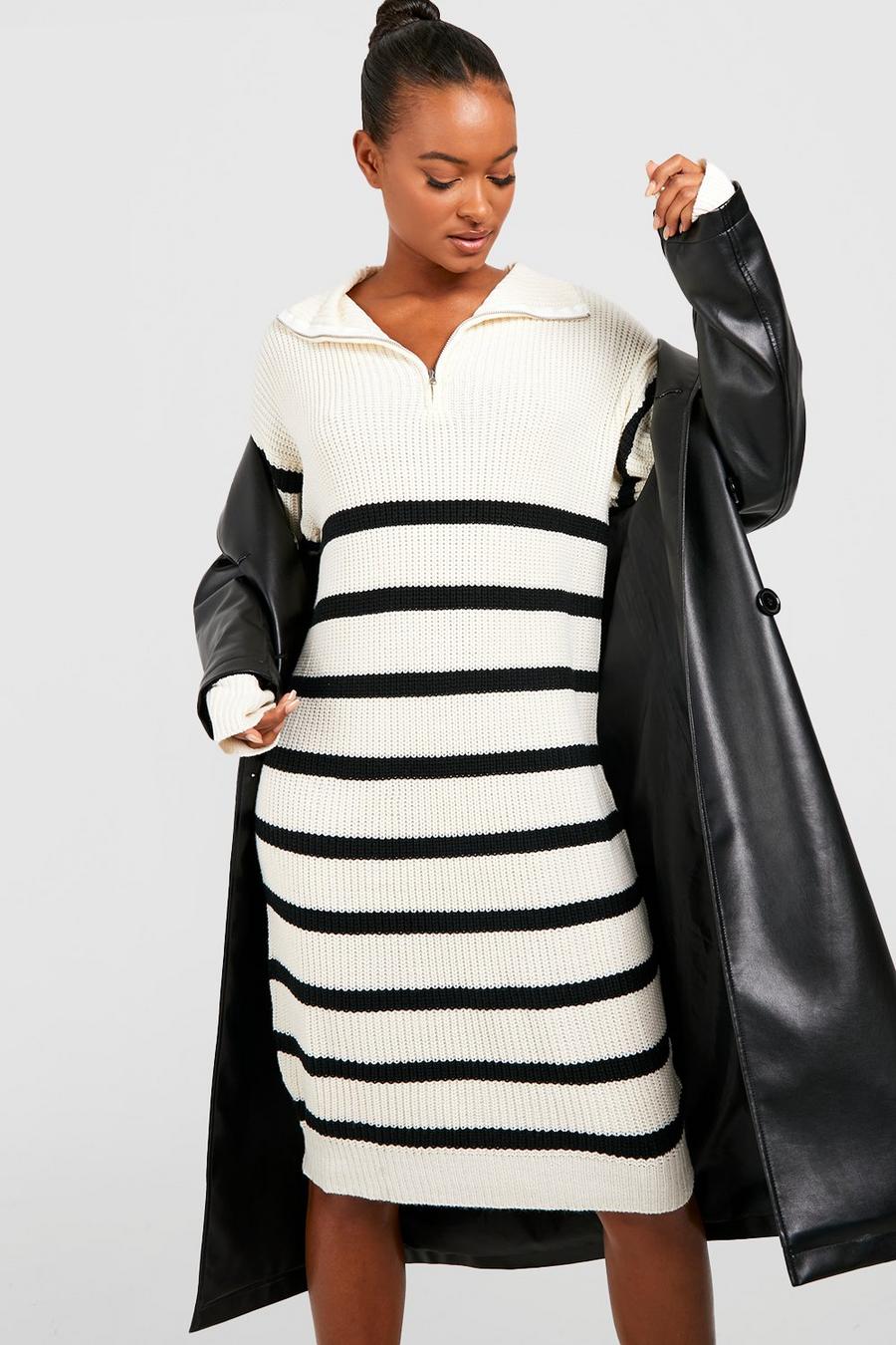 Stone Tall Half Zip Striped Sweater Dress