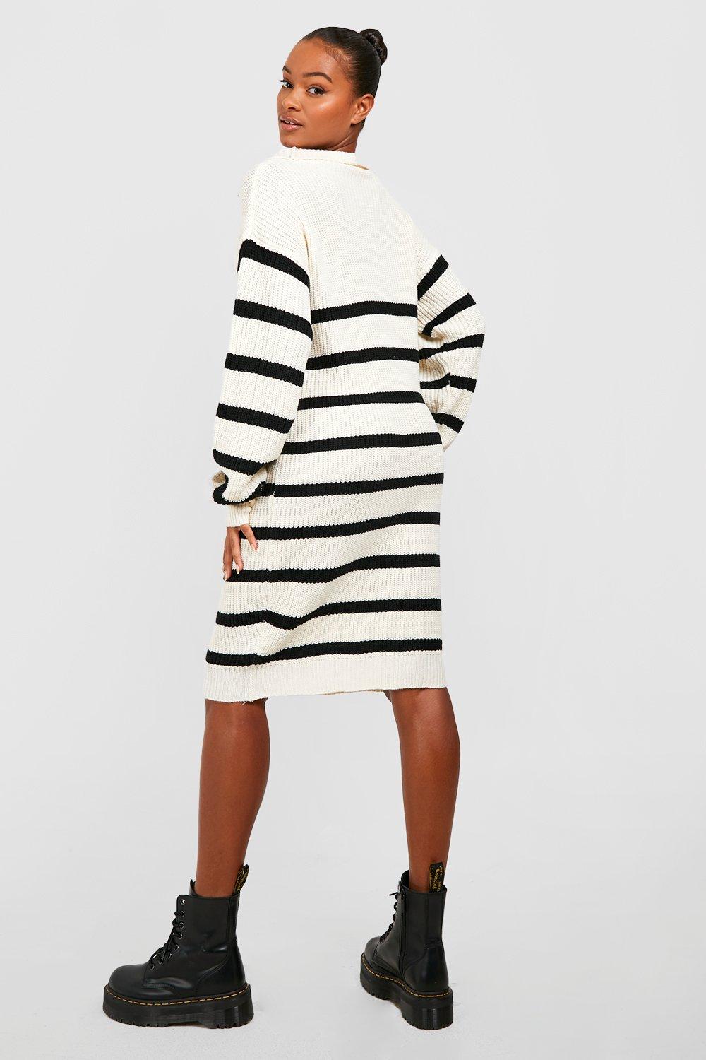 Tall Half Zip Striped Sweater Dress