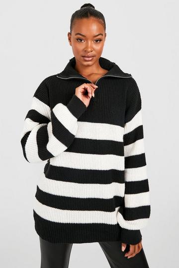 Stone Beige Tall Half Zip Striped Sweater