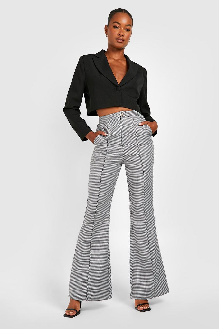 Black Tall Houndstooth High Waist Wide Leg Pants image number 1
