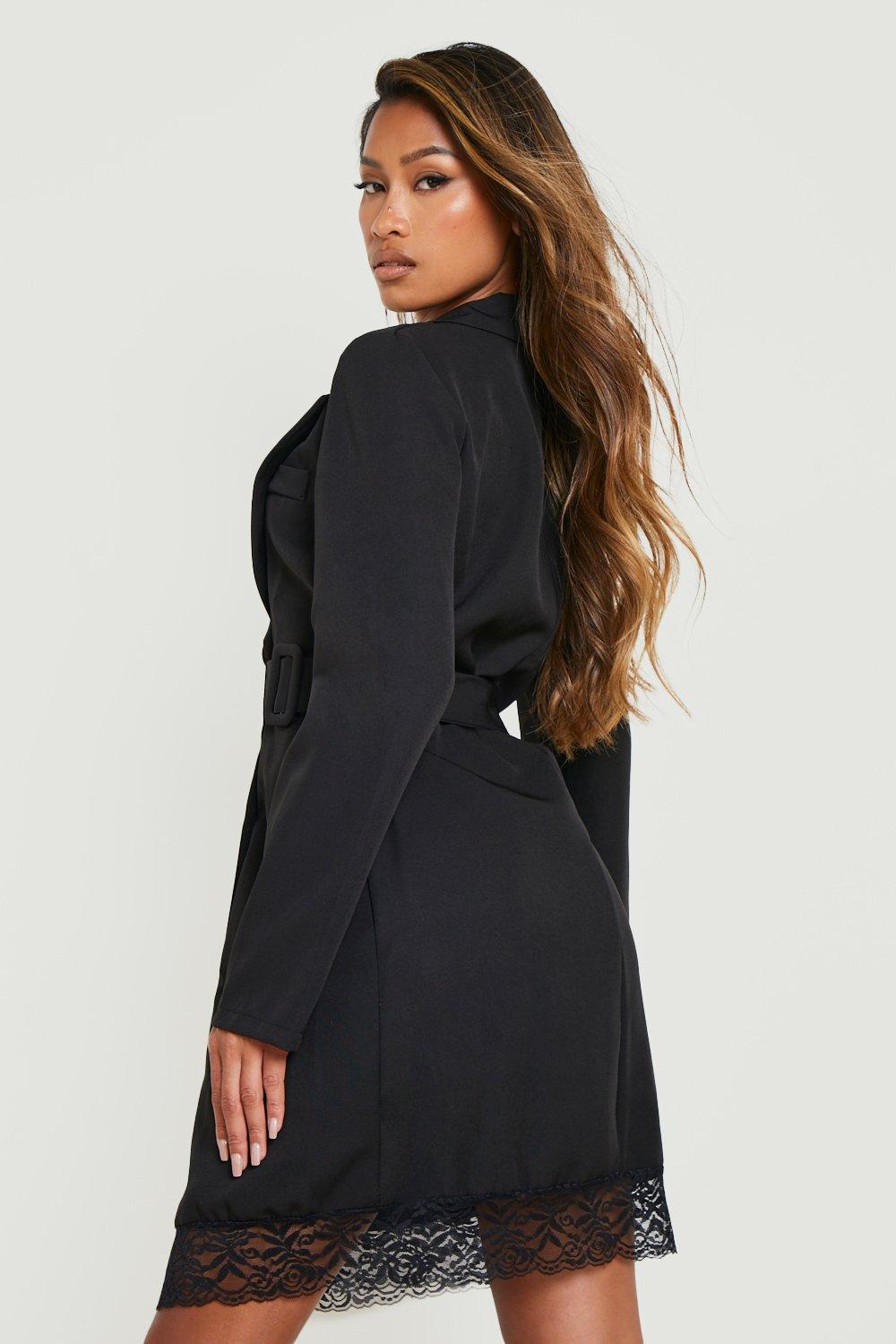 Lace Trim Belted Blazer Dress | boohoo