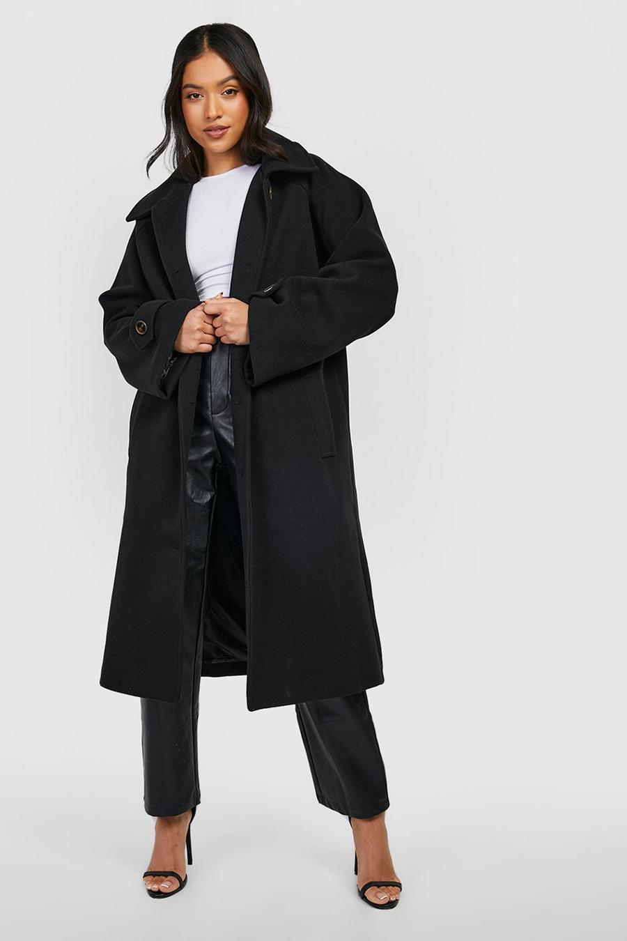 Black Petite Premium Wool Look Flare Sleeve Coat image number 1