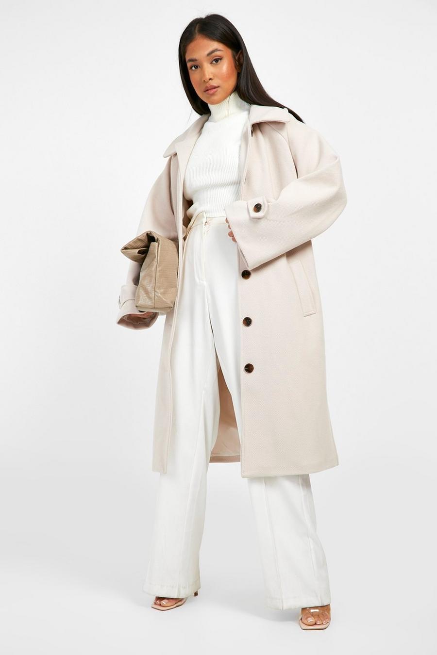 Ecru Petite Premium Wool Look Flare Sleeve Coat image number 1