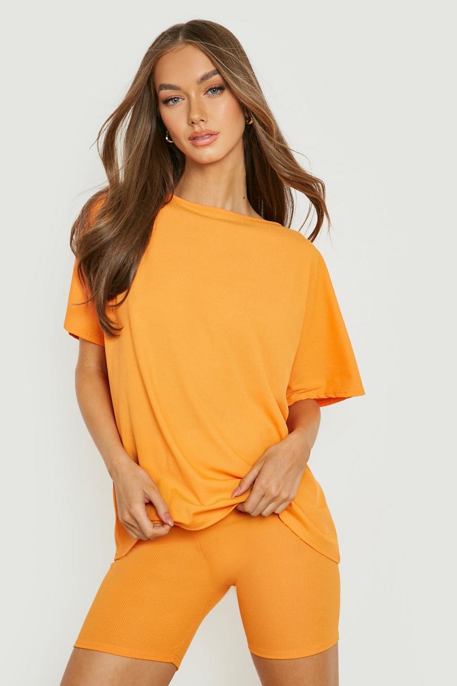 Orange Oversized T-shirt & Cycling Shorts Set