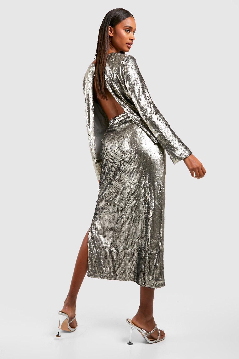 Tall Silver Matte Sequin Maxi Skirt