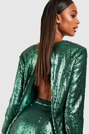 Matte Sequin Open Back Top emerald