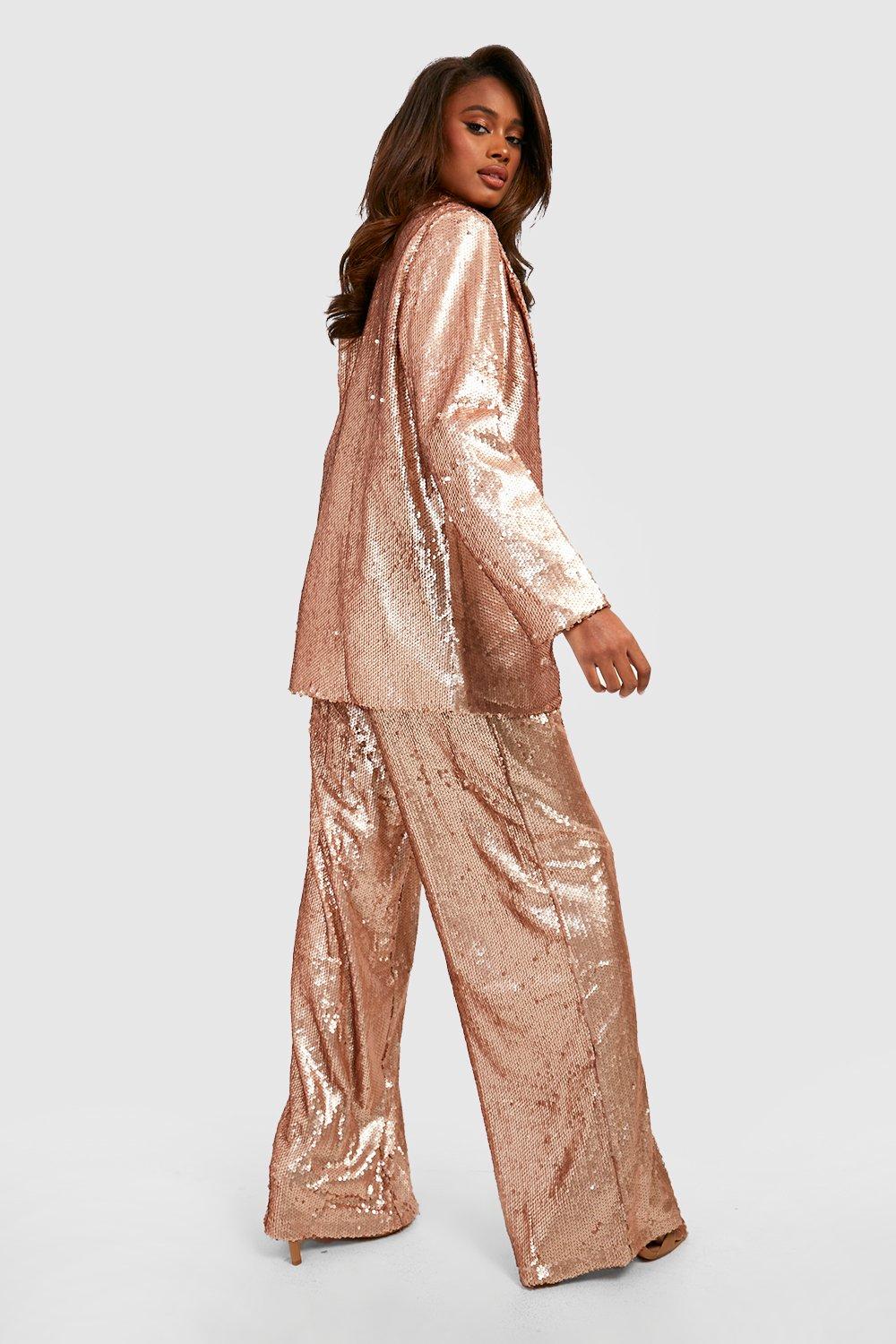 Gold Sequin Wide Leg Trousers