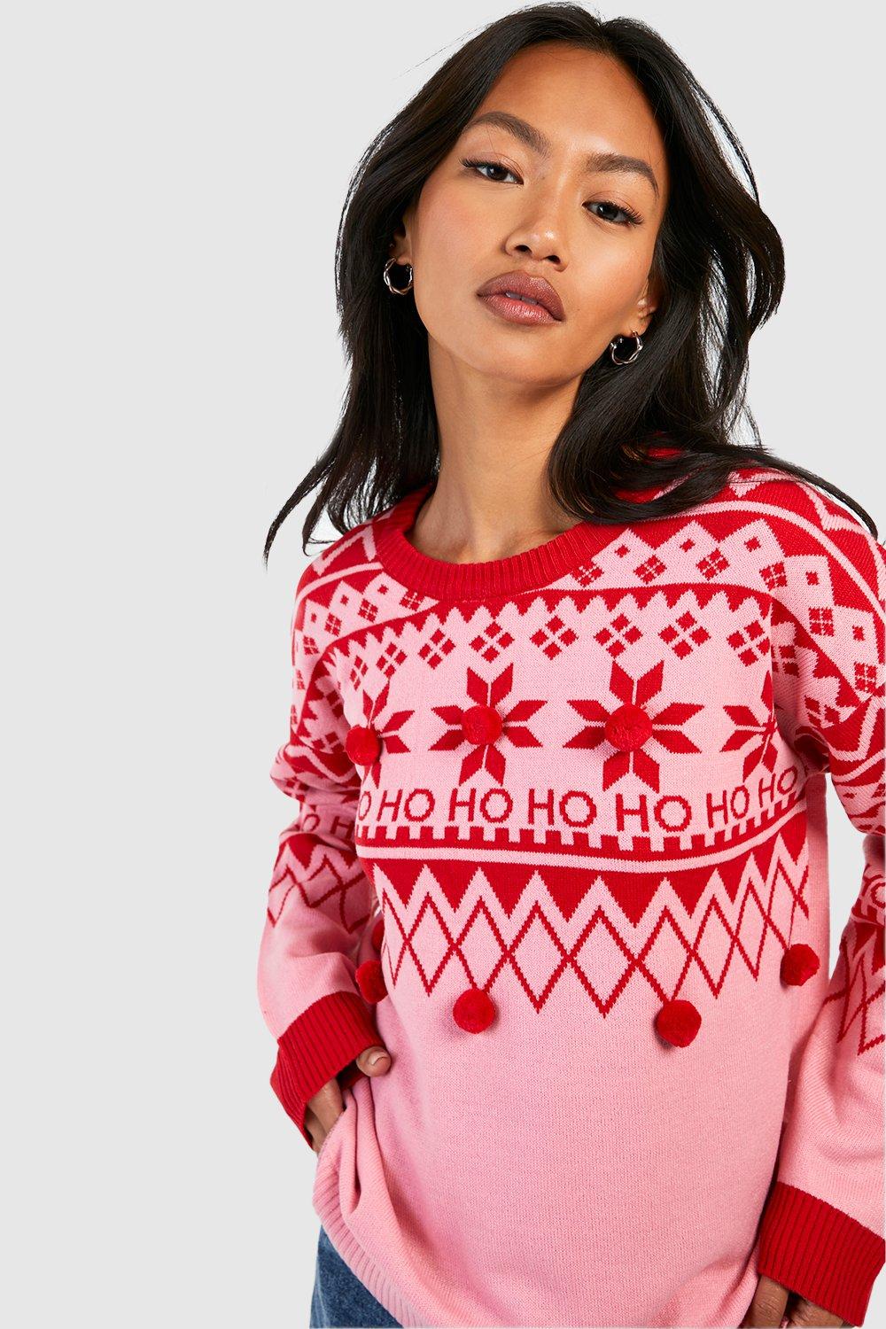 pink and red christmas jumper