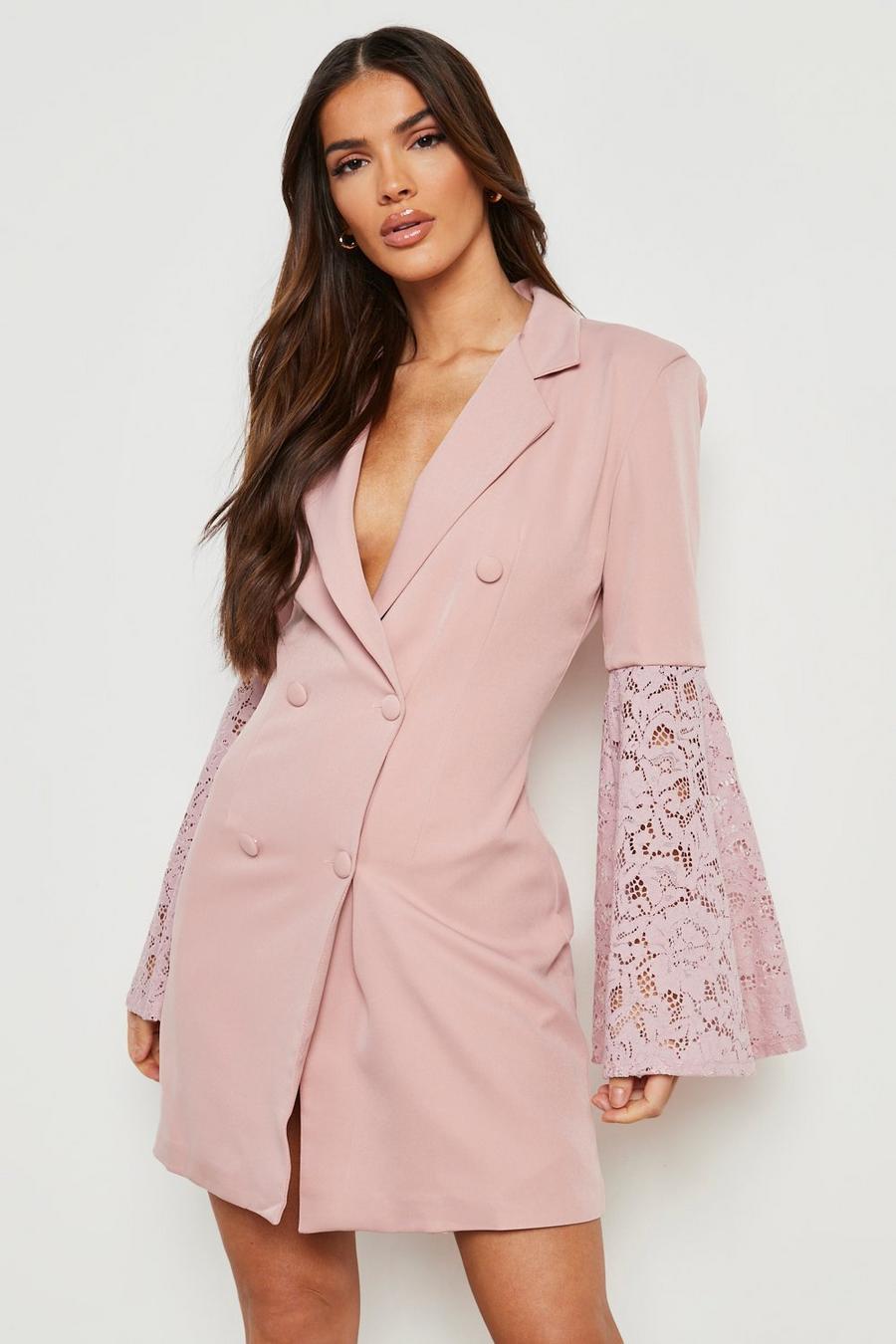 Blush pink Lace Flare Sleeve Blazer Dress