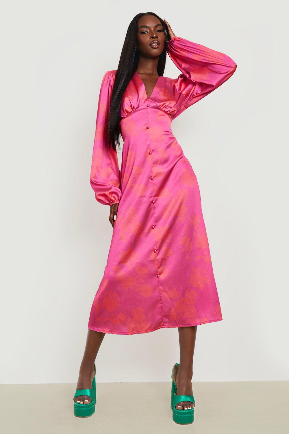 Zara pink hotsell satin midi dress