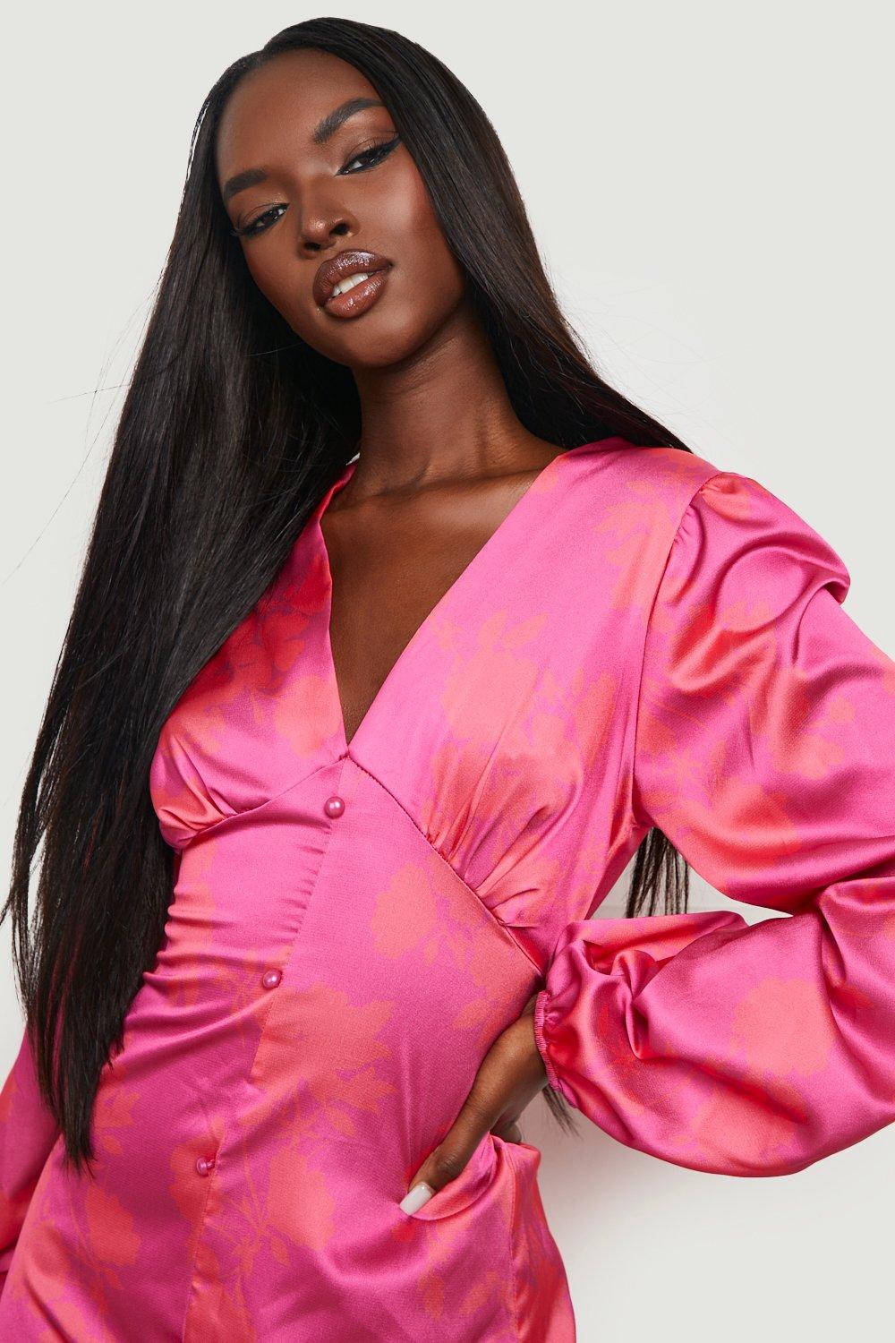 Pink satin dress boohoo best sale