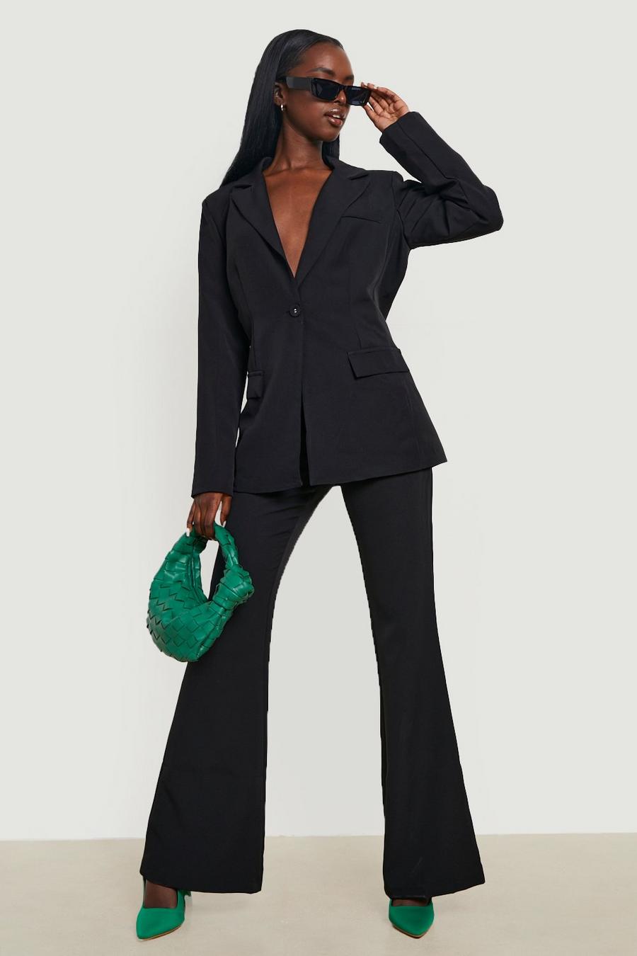 Black Fitted Tailored Flared Pants image number 1