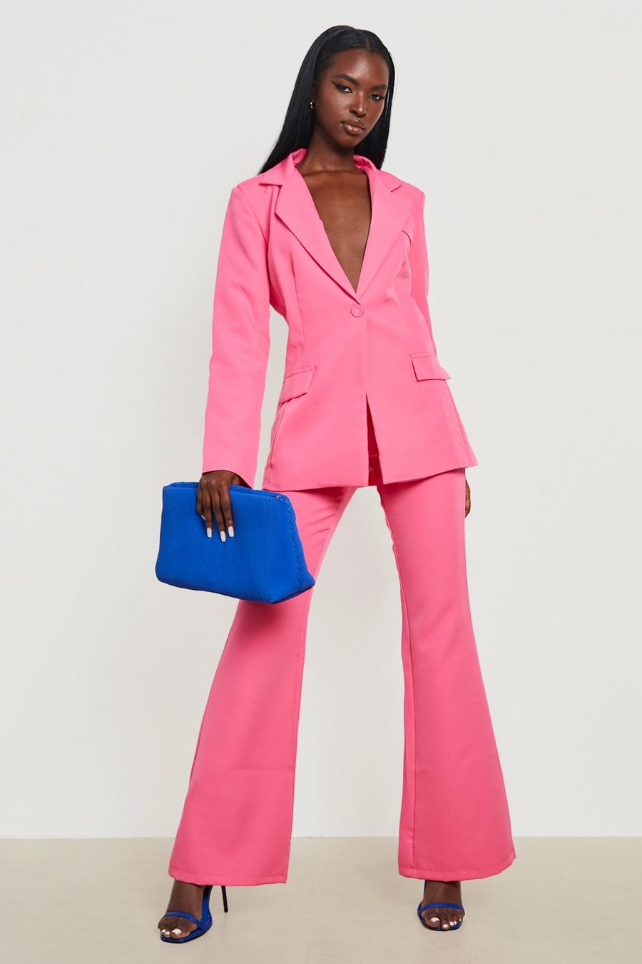 Pink Fitted Tailored Flared Pants image number 1