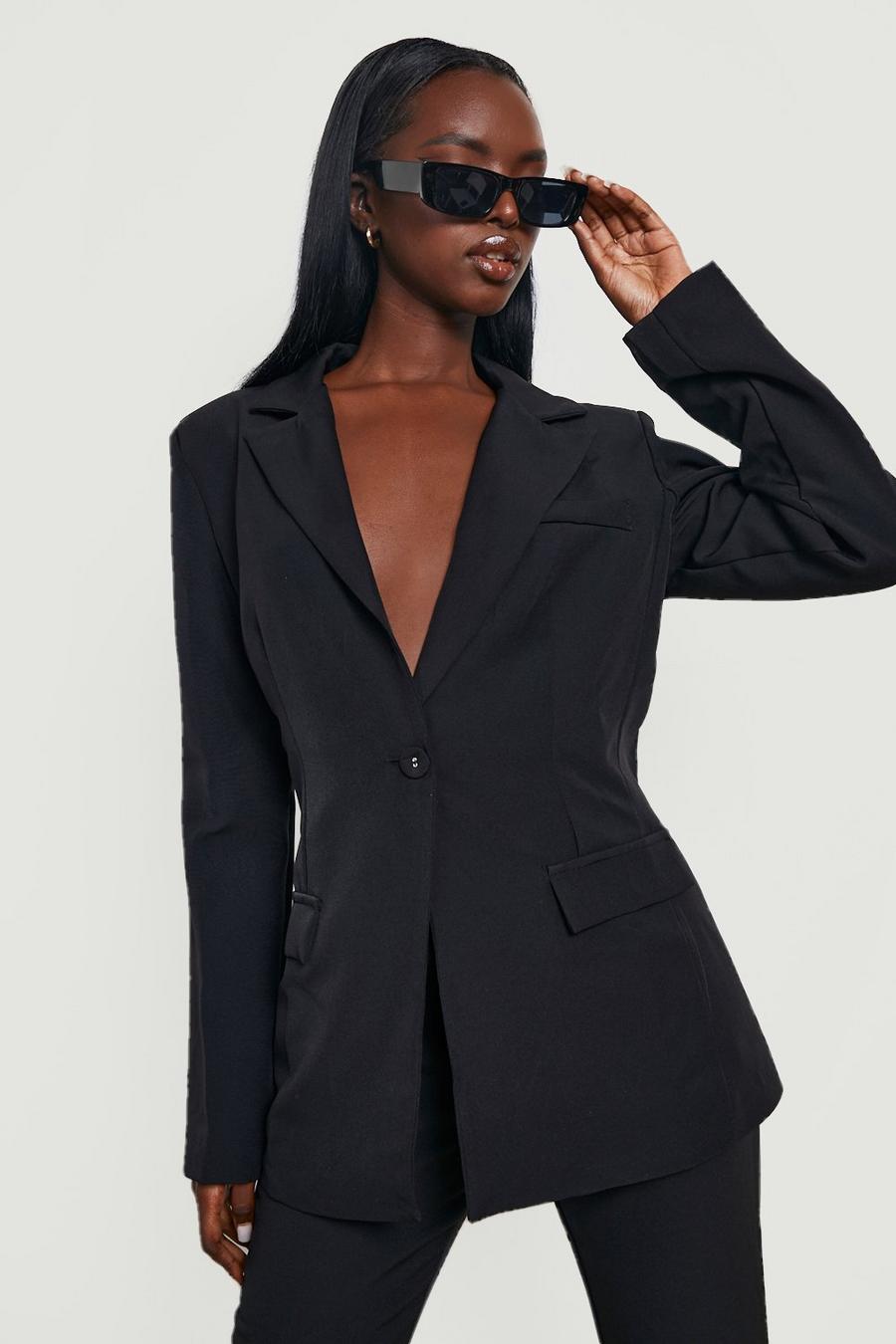 Black Fitted Tailored Blazer image number 1