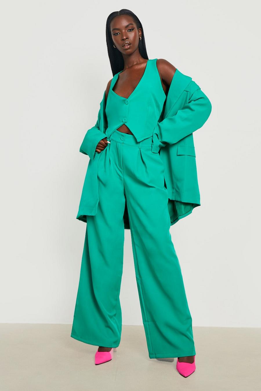 Green Tailored Wide Leg Pants image number 1