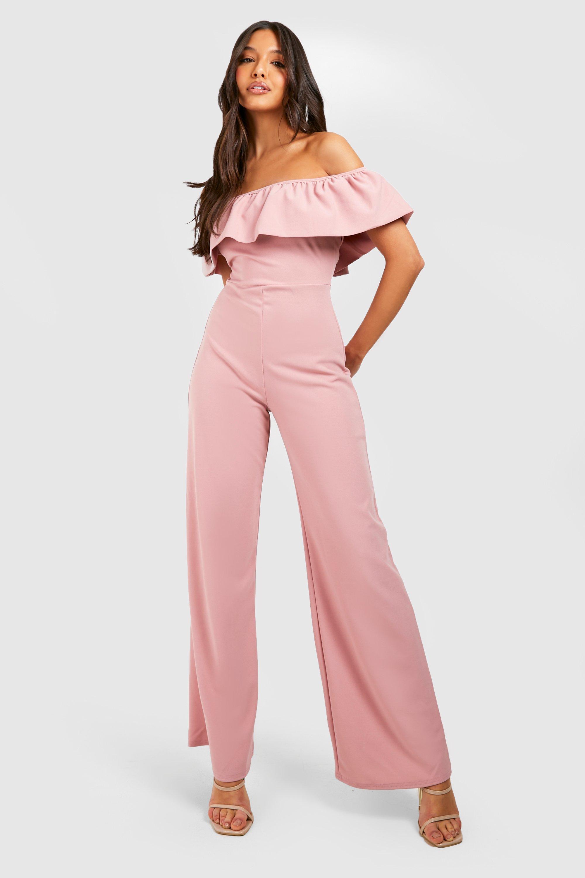 Ruffle Bardot Wide Leg Jumpsuit boohoo