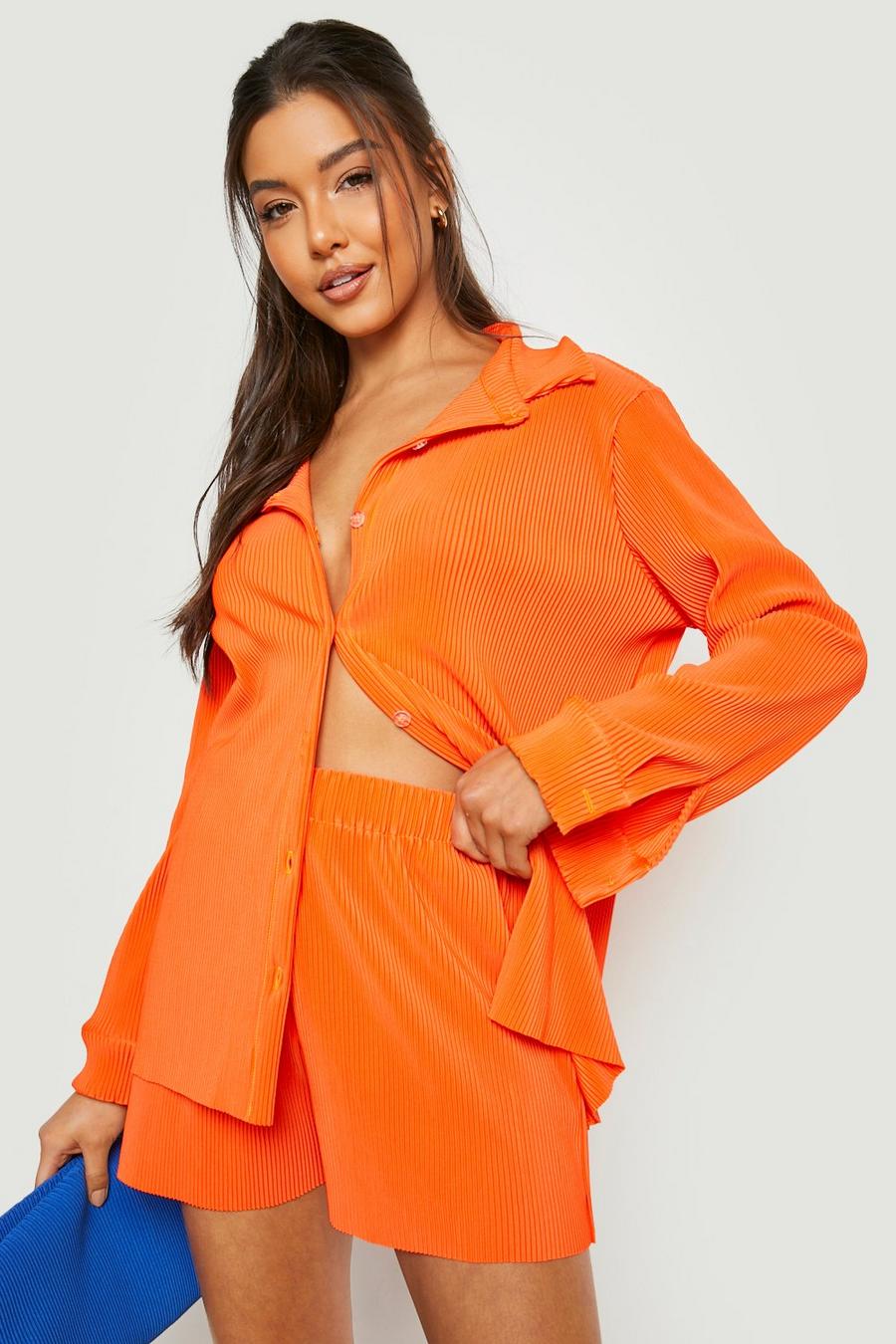 Orange Oversized Baggy Plisse Shirt image number 1