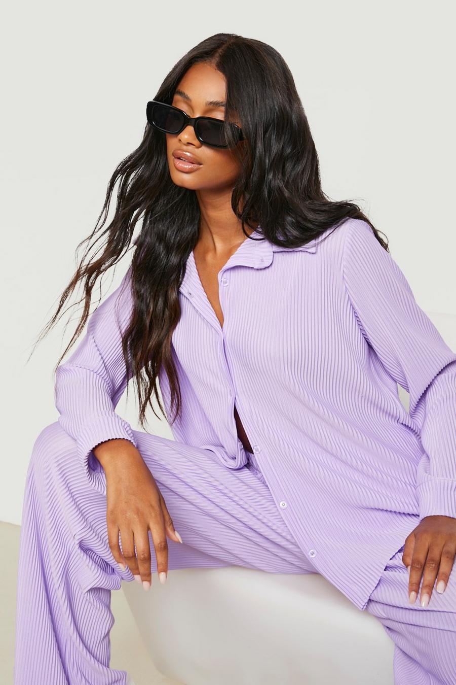 Lilac Plisse Oversized Relaxed Fit Shirt image number 1
